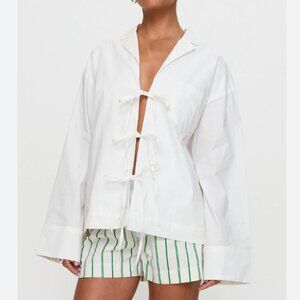 Princess Polly Spiri Shirt White tie front Bow Shirt 6